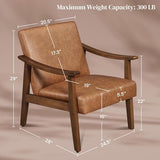 Yaheetech Faux Leather Accent Chair, Mid-Century Modern Armchair with Solid Wood Legs, Reading Leisure Chair with High Back