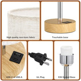 Touch Bedside Table Lamp with USB - 3 Way Dimmable Wood Lamp for Bedroom Nightstand, Desk Lampl, 14in