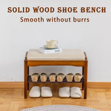 latifolia Small Shoe Bench, Solid Wood Bench with Cushion, 2 Tier Shoe Storage Organizer for Entryway(Walnut,23.62''L)
