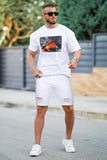 GINGTTO Jean Shorts Men Stretch Casual Summer Denim Shorts for Men White 33