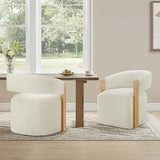 KISLOT Upholstered Dining Chairs Set of 4 with Casters, Wood Arm, Off White