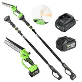 2-in-1 Cordless Pole Saw for Tree Trimming, 20V 3Ah Battery Powered Pole Chainsaw with 8-Inch Bar, 15FT Reach Electric Tree Trimmer & Mini Chainsaw for Branch Cutting & Pruning