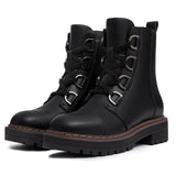 Women's Low Chunky Heel Lace-Up Platform Ankle Combat Boots Black Size 11
