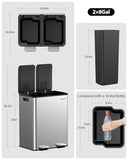 Kitchen Trash Can, 2 x 8 Gallon (2 x 30 L) Stainless Steel Trash and Recycle Bin Combo with Soft-Close Lid