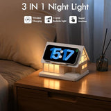 SMARTERIOR Night Light,House-Shaped Nightstand Light with 15W Wireless Charger and White Noise Machine,Touch Control 3-Level Dimmable Lamp