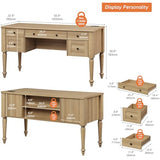 WAMAPT Farmhouse Executive Desk with 5 Drawers, Home Office Desk with Charging Station, 55 inch