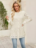 AUGCONE Long Sleeve Shirts for Women Lace Top Button Down Blouse(Apricot, M