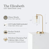 Brightech Elizabeth Table Lamp with Wireless Charging Pad and USB Port, Bedside Reading Lamp, Vintage Brass Gold Desk Lamp, Nightstand Lamp