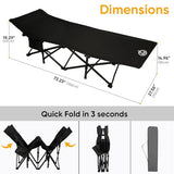 Northroad Camping Cot with Thick Mattress,Quick Set-Up Sleeping Cots with Side Pocket for Outdoor Camping, Office Nap, Home Garden, Beach, Travel, Black