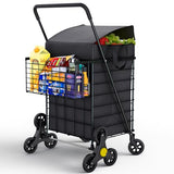 Stairs Climbing Shopping Cart w/Waterproof Basket Liner & 360° Swivel Wheels | Foldable