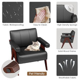 Black Leather Accent Chairs Set of 2, Mid Century Modern Accent Chair, Side Arm Chairs for Living Room