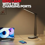 Honeywell LED Desk Lamp - HWT-H2 Sunturalux™ Eye-Caring Foldable Desk Light with USB A+C Dual Charging Port 4 Color Modes - Black