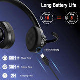 Wireless Bluetooth Headset with CVC8.0 Noise-Cancelling Microphone & Mic Mute
