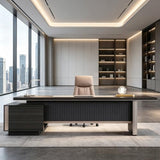 71 inch Modern L Shaped Gray Executive Desk with Combination Lock Drawer