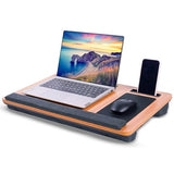Home Office Lap Desk with Built-in Mouse Pad, Wrist Rest & Phone Holder, Portable Laptop Stand with Cushion