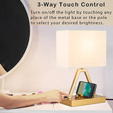 Touch Control Table Lamp, 3-Way Dimmable Desk Lamp with USB C & USB A and AC Outlet