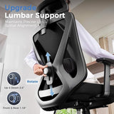 COMHOMA Office Chair Ergonomic Big and Tall Gaming Chair 350 LBS with 3D Adaptive Lumbar Support & Headrest, High Back Swivel Mesh Desk Chair Comfy for for Long Hours Work, ErgoFlex-P26, Black