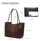Suede Tote Bag for Women with Leather Purse Large Capacity Work Travel Handbags Ladies Shoulder Bags (Coffee)