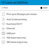 LaserJet M207dw Laser Wireless Printer, Black and White, Duplex, Best-for-Office
