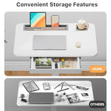 Mobile Standing Desk with Drawer, 28" Rolling Desk with Cup Holder and Hooks