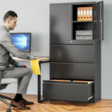 SISESOL 3 Drawer Lateral File Cabinet with Lock and Shelf,Black Metal Filling Cabinet