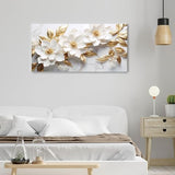 daktenn Canvas Wall Art for Living Room Bedroom Office White and Gold Flower Artwork Large Botanical Floral Wall Art Modern Canvas Prints 20x40 Inches