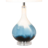 Pemberly Row Table Lamps Set of 2, 28-Inch Blue Tone Glass Base, Linen Hardback Shade, 3-Way Switch, Max 100W Bulb, Elegant Lighting for Living Room or Bedroom Decor