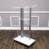 FixtureDisplays Clear Acrylic Plexiglass Podium Curved Steel Sides