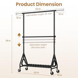 JIEJIERUI Heavy Duty Clothes Rack for Hanging Clothes, Double Rods Clothing Rack with Lockable Wheels, Rolling Garment Racks, Black