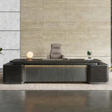 71 inch Modern L Shaped Black Executive Desk with Drawers