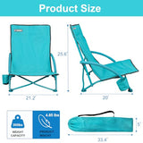 NORTHROAD Low Folding Beach Chair,Portable Lightweight Lowback Sling Chair, Outdoor Low Seat Camping Chair w/Cup Holder & Carry Bag for Sand Camping Lawn Picnic Festival, Blue