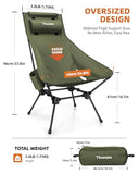 Trakiom High Back Portable Compact Camping Chair, Lightweight Green Folding Chair with Head Support & Widened Seat, Adjustable Head Support for Beach, Camping, Festival, Hiking and Outdoor Travel