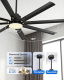 84" Aluminum Outdoor Ceiling Fan with Light, Industrial-Grade 8 Metal Blade