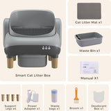 GTPLAYER Smart Cat Litter Box, Open-Top Self Cleaning Cat Litter Box with App Control, Safety Sensors, Large Capacity Waste Bin, Easy Maintenance, Automatic Litter Box for Multi-Cat Homes,Grey