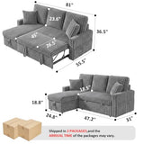 KCGKCG 81" Sectional Sleeper Sofa Bed with Storage Chaise & USB Charging
