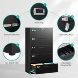 Horizontal Metal Filing Cabinets,Large Locked Wide Five Drawer File Cabinets for Office Home