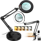 Magnifying Glass with Light and Stand, 2-in-1 Desk Lamp & Clamp Light, Seylae 5 Color Modes