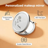 CHENGXINXINXI 2 Pieces of Personalized Engraved mini Portable Double-Sided Makeup Mirror, which can be Engraved with Birthday Flowers and Names. It is a for Young Girls and Female Friends.