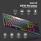 Redragon K618 PRO 3-Mode Wireless RGB Mechanical Keyboard, BT/2.4Ghz/Wired Low Profile Win/Mac Gaming Keyboard