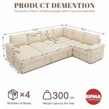 108'' Modular Sectional Sofa with Pull Out Bed, Sleeper Sofa, Beige | U Shaped 7 Seat Sectional Couches for Living Room