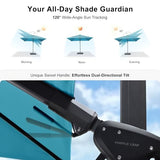 PURPLE LEAF 8.8' X 8.8' Right-left Tilt Patio Umbrella with Base Outdoor Cantilever Swivel Square Umbrella with Tilt Aluminum Offset Umbrella, Turquoise Blue