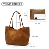 Suede Tote Bag for Women with Leather Purse Large Capacity Work Travel Handbags Ladies Shoulder Bags (Brown)