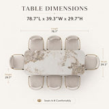 Honyee Sintered Stone Dining Table for 6 to 8, 78.7 Inch Large Rectangular Table with Marble-Look Top