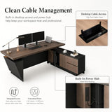 SAINTCY Professional Executive Desk with Privacy Panel & Drawers