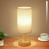 Rechargeable Cordless Touch Table Lamp with Stepless Dimming,Natural Wood Base&Linen Shade,Small Battery Wireless Ambient Night Light