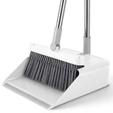 Broom and Dustpan Set, 51 inch Long Adjustable Handle Angle Broom and Dustpan Combo Set with Double Dustpan Teeth to Clean Hair for Home Kitchen Office Lobby, White&Grey