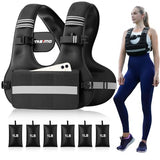 TAEVNO Adjustable Weighted Vest for Women Men, 6-12lb Comfort Fit - U-Shaped Ergonomic Weight Vest with 6 Removable Iron Sandbags, Large Front Mesh Pocket & Reflective Strips, Ideal for Running, Walking, Strength Training, HIIT, Cardio Workouts（Black)