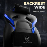 GTPLAYER Big and Tall Gaming Chair for Adults, Ergonomic Office Chair with Footrest, Heavy Duty 350 lbs Capacity, High Back, Premium Leather & Iridescent Trim, ACE-Armor, Black & Blue