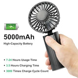 YIYEDWQ Portable Handheld Fan 5000mAh, Rechargeable Mini Fan with LED Display, 180° Foldable Small Desk Fan, 4 Speeds Quiet Personal Fan for Travel Makeup Office Outdoor - Black
