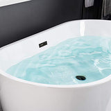 WOODBRIDGE 59" Freestanding White Acylic Soaking Bathtub with White Pillow,Drain and Overflow in Matte Black,BTA1514 -MB-Drain &O+ Pillow